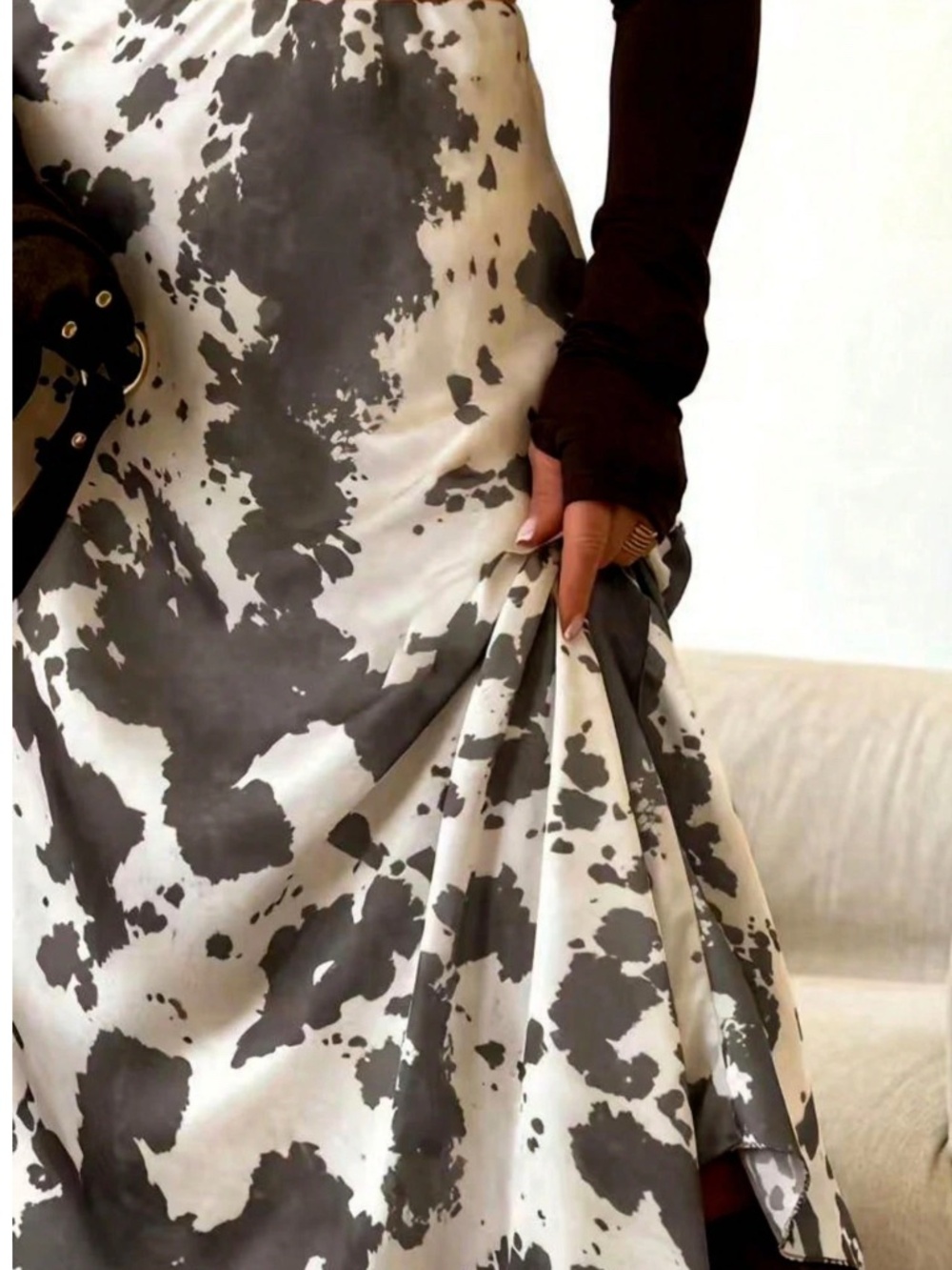 Western Cow Print Mid waist Midi Skirt - Picture 3 of 5